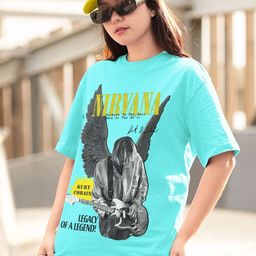 CAPTCHA Graphic Printed Nirvana Round Neck Drop Shoulder Sleeves Cotton Oversized T-Shirt-image-2