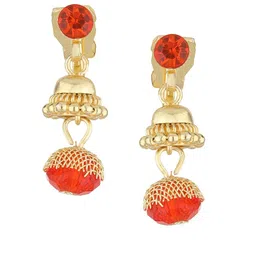 FirstBlush Gold-Plated Cubic Zirconia Stones Studded Dome Shaped Clip On Jhumkas-image-69