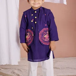 Vivedkids Boys Ethnic Motifs Printed Regular Pure Cotton Kurta with Pyjamas-picture-42