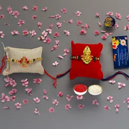 Ganes ji n Khatu Shyam Metal Rakhi Greeting card n Roli-image-54