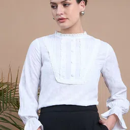 Noi Women Self Design High Neck Cuffed Sleeve Top-picture-47