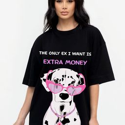 RAYACLOSET Women 101 Dalmatians Typography Printed Round Neck Cotton Oversized T-shirt-image-59