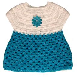 Knits & Knots crochet Flower Decorated Crochet Half Sleeves Dress  - Blue & White-picture-5