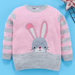 Babyhug Full Sleeves Winter Wear Sweater Bunny Patch - Pink-image-38