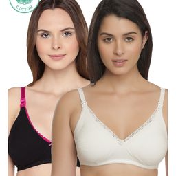 Inner Sense Laced Organic Antimicrobial Nursing Bra Pack of 2 - Black & White-image-84