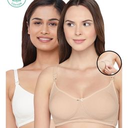Inner Sense Solid Organic Antimicrobial Feeding Bra Pack of 2 - White & Beige-image-19