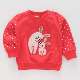 Babyoye Brushed Fleece Full Sleeves Sweatshirt Animal Embroidery - Coral-image-70