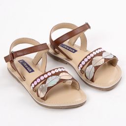 Pine Kids Party Wear Sandals Sequin & Cutwork Detail - Brown-image-49