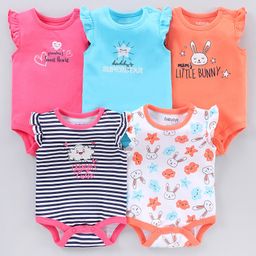 Babyoye Sleeveless Onesie Pack Of 5 - Multicolor-image-93