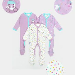 Mi Arcus Pack Of 3 Full Sleeves Dots Print Sleepsuit  - Purple White-image-16