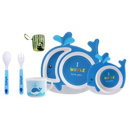 FunBlast Bamboo Fibre Whale Theme Dining Set of 5- Multicolor-22