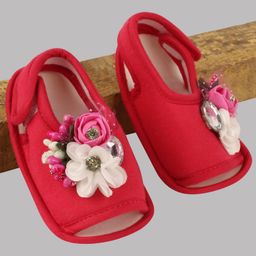 Daizy Flower Detailing Sandal Style Booties - Dark Pink-image-78