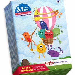 Target Publication 3 in 1 Square Single and Four Line Ruled Notebook Pack of 12 - 172 Pages Each-0