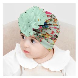 SYGA Bow Turban Hat Floral Print Green - Circumference 36 cm-17