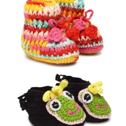 MayRa Knits Pack Of 2 Pair Of Frog & Striped Booties - Multi Colour-picture-27
