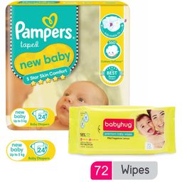 Pampers New Baby Diapers New Born - 24 Pieces & Babyhug Premium Baby Lemon Wipes - 72 Pieces-image-19