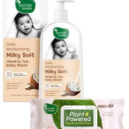 Mother Sparsh Baby Daily Moisturizing Milky Soft Head to Toe Baby Wash - 400 ml & Mother Sparsh Baby Plant Powered Natural Baby Wipes With Grapefruit Extract - 60 Pieces-image-73