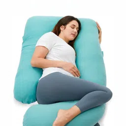 Pum Pum Turquoise Blue Fibre Filled Faux Velvet Ultra Soft Hollow UShaped Maternity Pillow-image-77
