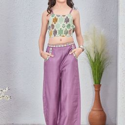 Anneca Girls Printed Shoulder Straps Crop Top With Palazzos-image-24