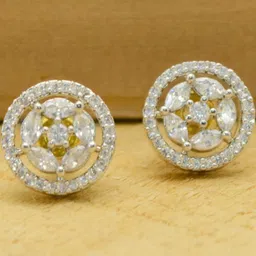 JEWELOPIA Silver-Plated Brass American Diamond Studs-picture-0
