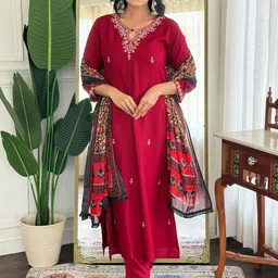 Lilots Women Ethnic Motifs Embroidered Kurta with Churidar & Dupatta-image-39
