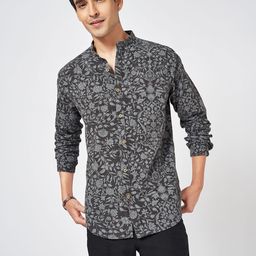 7 Alt by Pantaloons Men Mandarin Collar Floral Printed Cotton Slim Fit Casual Shirt-image-94