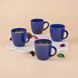 Storepedia Blue 4 Pieces Solid Ceramic Glossy Cups And Mugs 200 ML-25
