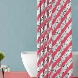 ArtzFolio White & Pink Striped Waterproof Shower Curtain-image-38