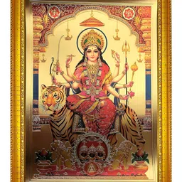 ADA Handicraft Gold-Toned & Red Sherawali Mata Wooden Wall Photo Frame-image-87
