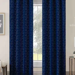 Aura Navy Blue & Brown Set of 2 Black Out Long Door Curtain-image-11