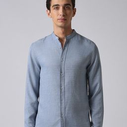 Banana Club Men Classic Solid Slim Fit Band Collar Casual Shirt-image-3
