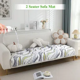 HOKIPO White & Blue Waterproof Sofa Cover With Arms-image-34