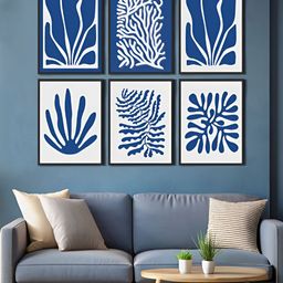 999Store Blue & White 6 Pieces Abstract Printed Canvas Wall Art-picture-46