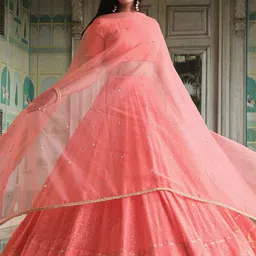 DIVASTRI Embroidered Sequinned Semi-Stitched Lehenga & Unstitched Blouse With Dupatta image 2