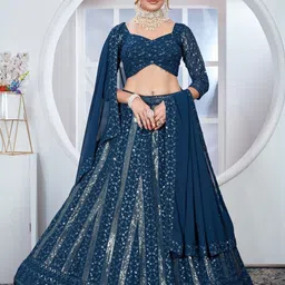 ODETTE Embroidered Sequinned Semi-Stitched Lehenga & Unstitched Blouse With Dupatta-picture-53
