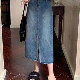 StyleCast Denim Straight Midi Skirt-image-80