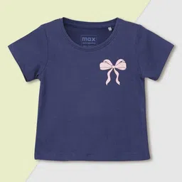 max Girls Bow Print Printed Round Neck Pure Cotton T-shirt-picture-8