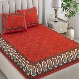 tundwal's Red & White Printed Pure Cotton 210 TC King Bedsheet Sets - 2.28 m x 2.74 m-image-63