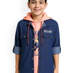 CAVIO Boys Full Sleeves Solid Denim Casual Shirt & T-Shirt-picture-23