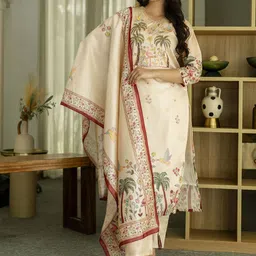 all about you Floral Embroidered V-Neck Sequinned Straight Kurta With Trousers & Dupatta-picture-28