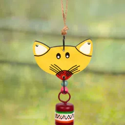 Hand Painted Yellow Wood & Metal Wind Chime with Metal Bells by Aakriti Art Creations-image-7