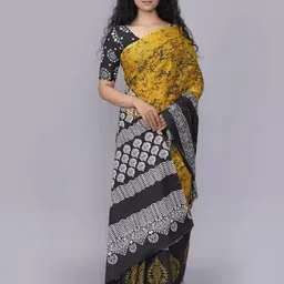 TROPWEAR Linen Blend Block Print Saree-16