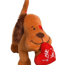 Ultra  Fetching Dog Soft Toy With Heart Shaped Pillow Brown - Height 22.5 cm image 2
