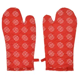 Kuber Industries 2-Pcs Red Printed Hanging Loop Oven Mitts-33