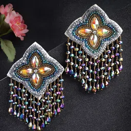 DressBerry Gold-Plated Contemporary Stone Studded & Beaded Drop Earrings-image-38