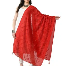 A R SILK DUPATTA HUB Checked Embroidered Sequinned Chanderi Dupatta-picture-26