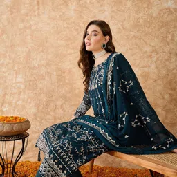 Sangria Floral Embroidered Zari Silk Georgette Unstitched Dress Material-image-66