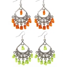 Creative Frogs Silver Oxidize Orange & Green Drop Earrings-52