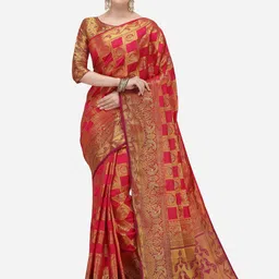 KAVINDI Ethnic Motifs Woven Design Pure Silk Banarasi Saree-image-36