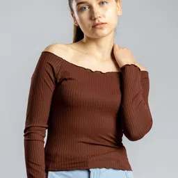 PYR8 Striped Off-Shoulder Cold-Shoulder Top-image-66